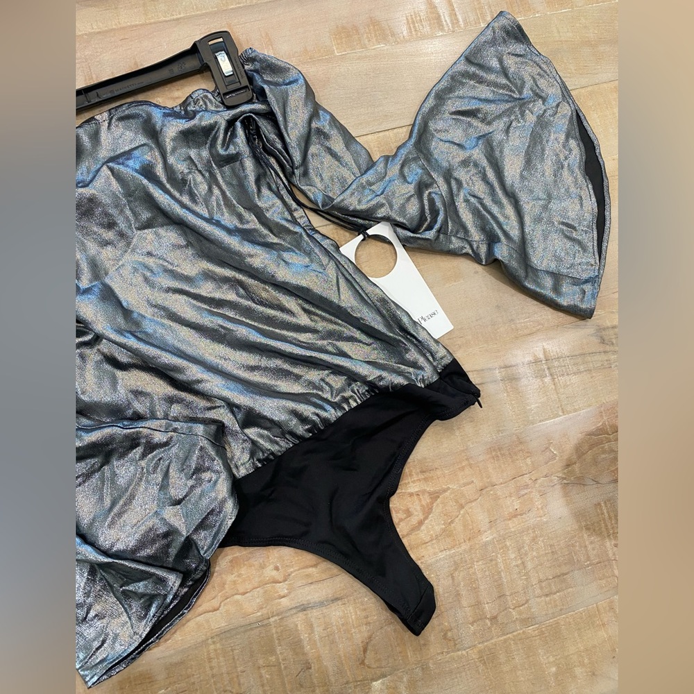 Privacy Please metallic silver Alder Bodysuit nwt